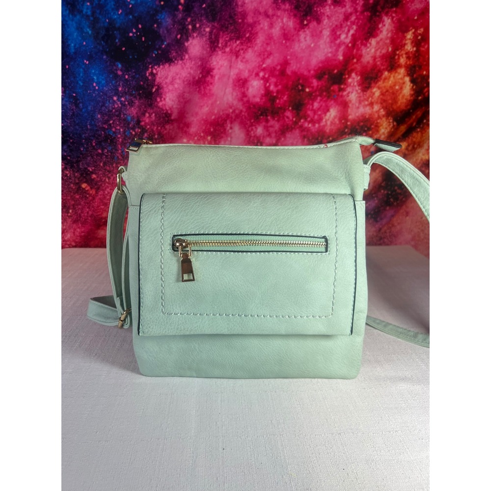 Mint Green Faux Leather Crossbody Bag Gold Hardware Red Lining Small Messenger